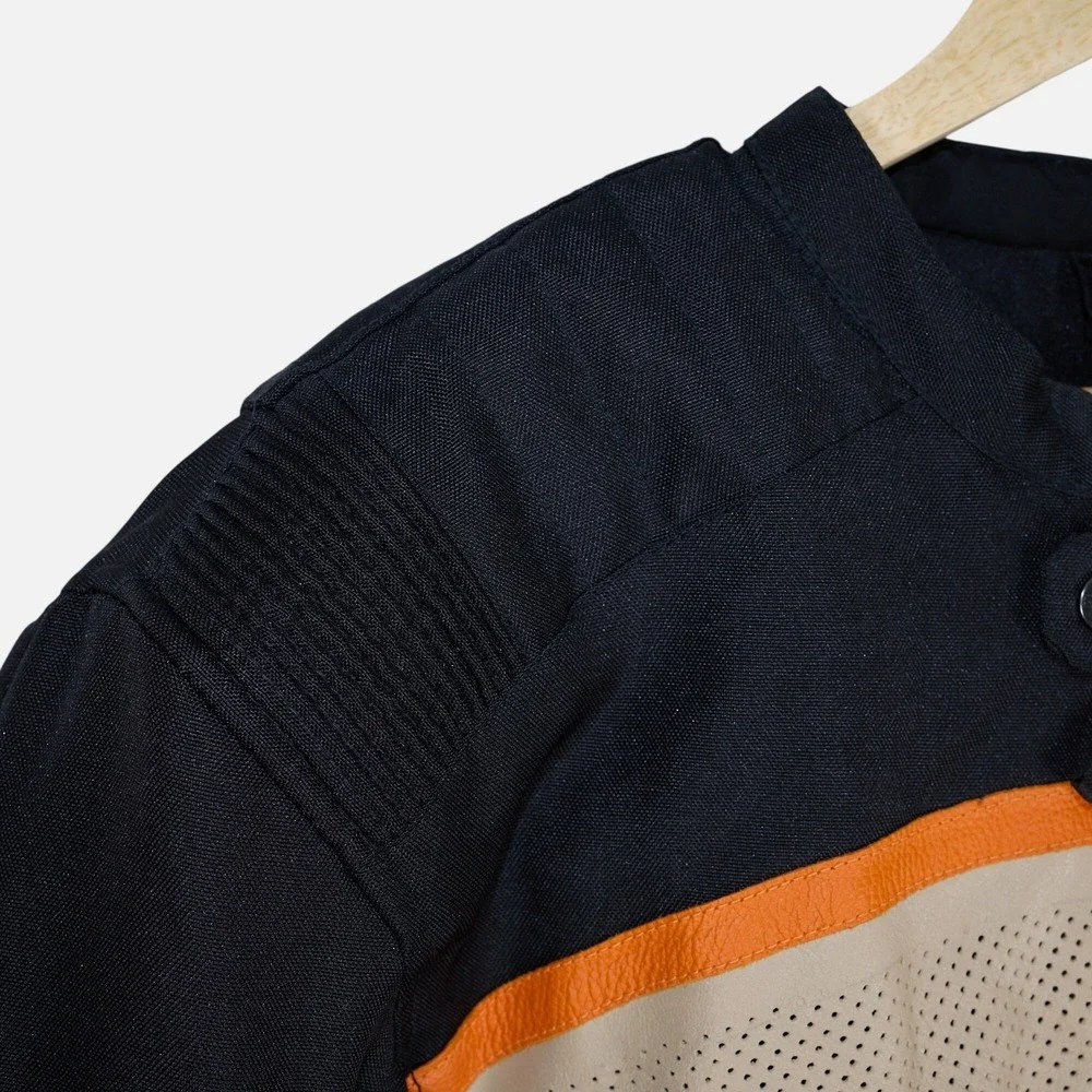 Speed and Strength Motorcycle Jacket Mens Black Orange Leather Trim Large L